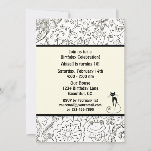 Zwarte kat met zwarte en witte tuin verjaardag kaart (Achterkant)