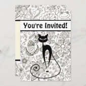 Zwarte kat met zwarte en witte tuin verjaardag kaart (Voorkant / Achterkant)