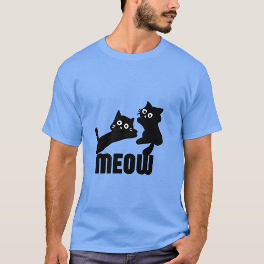 Zwarte kat, miauw t-shirt (Voorkant)