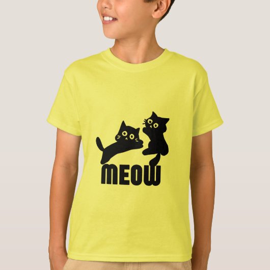 Zwarte kat, miauw t-shirt (Voorkant)