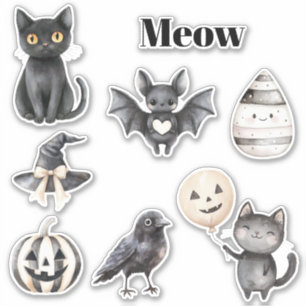 Zwarte Kat Miauw Vogel Pompoen Vleermuis Sticker