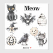 Zwarte Kat Miauw Vogel Pompoen Vleermuis Sticker (Vel)