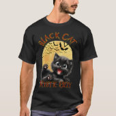 Zwarte kat Midnight Magic met vleermuizen T-shirt (Voorkant)