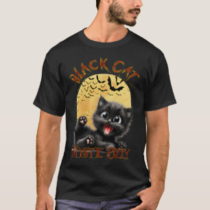 Zwarte kat Midnight Magic met vleermuizen T-shirt
