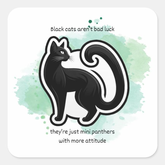 Zwarte kat mini panter vierkante sticker (Voorkant)