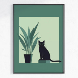 Zwarte Kat Minimalistische Wandkunst Moderne Groen Poster