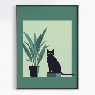Zwarte Kat Minimalistische Wandkunst Moderne Groen Poster