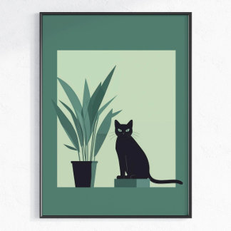 Zwarte Kat Minimalistische Wandkunst Moderne Groen Poster