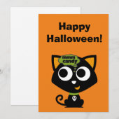 Zwarte Kat Mmm Snoepgoed Halloween Feestdagenkaart (Voorkant / Achterkant)