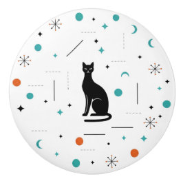 Zwarte Kat Moderne Middeleeuwse Retro Atomische Keramische Knop