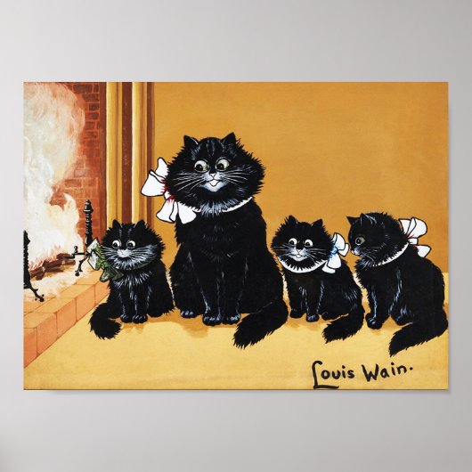 Zwarte Kat Moeder en Kind, Louis Wain Poster (Voorkant)