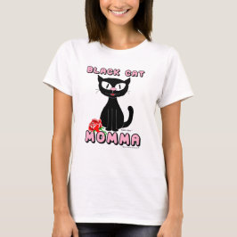 ZWARTE KAT MOEDER Lachende Cartoon Kat met Rode Ro T-shirt