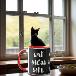 Zwarte Kat Moeder Leven Mooie Typografie Moederdag Mok