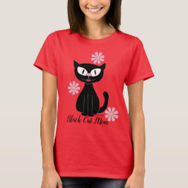 Zwarte Kat Moeder met Mooie Roze Bloemen Kat Liefh T-shirt