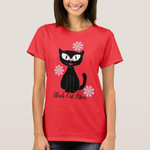 Zwarte Kat Moeder met Mooie Roze Bloemen Kat Liefh T-shirt