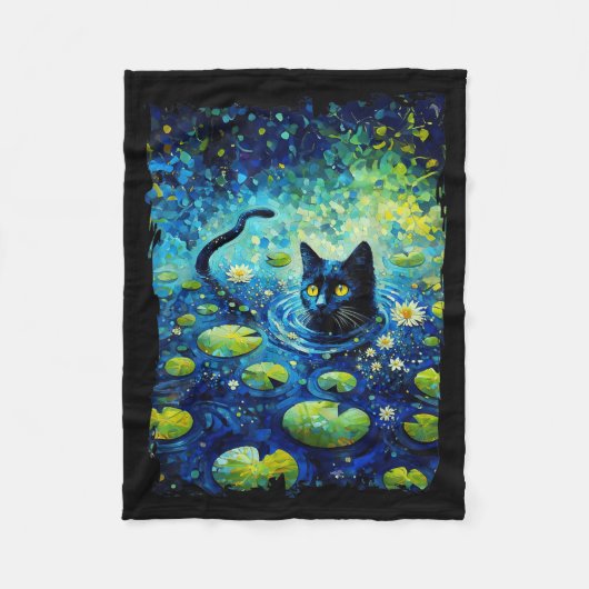 Zwarte Kat Monets Kat Waterlelie Fleece Deken (Voorkant)