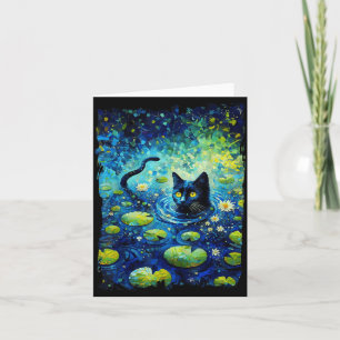 Zwarte Kat Monets Kat Waterlelie Kaart