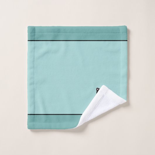 Zwarte Kat & Monogram op Lichtblauw Bad Handdoek (Wasdoekje)
