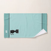 Zwarte Kat & Monogram op Lichtblauw Bad Handdoek (Handdoek)