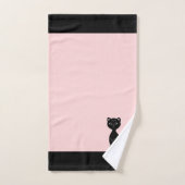 Zwarte Kat & Monogram op Zwart & Roze Bad Handdoek (Handdoek)