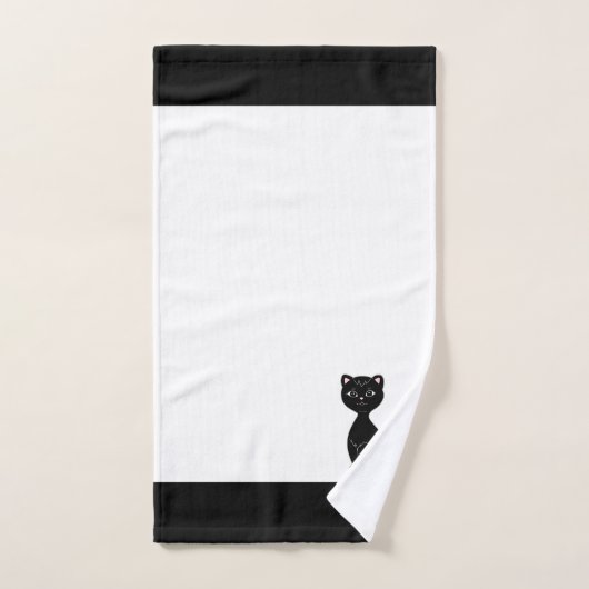 Zwarte Kat & Monogram op Zwart & Wit Bad Handdoek (Handdoek)