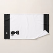 Zwarte Kat & Monogram op Zwart & Wit Bad Handdoek (Handdoek)