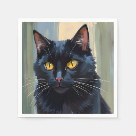 Zwarte Kat | Mooie Kitten Aquarel Servet