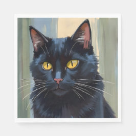 Zwarte Kat | Mooie Kitten Aquarel Servet