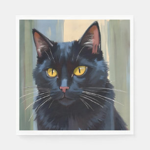 Zwarte Kat   Mooie Kitten Aquarel Servet
