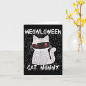 Zwarte Kat Mummie Halloween Kaart (Gele Bloem)