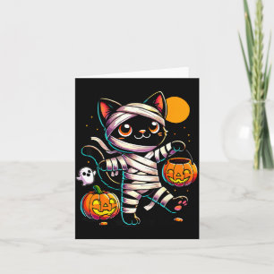 Zwarte Kat Mummie Halloween Pompoen Kaart