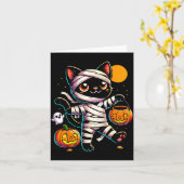 Zwarte Kat Mummie Halloween Pompoen Kaart (Gele Bloem)