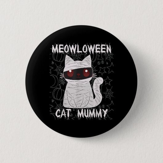 Zwarte Kat Mummie Halloween Ronde Button 5,7 Cm (Voorkant)