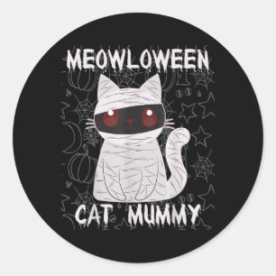 Zwarte Kat Mummie Halloween Ronde Sticker