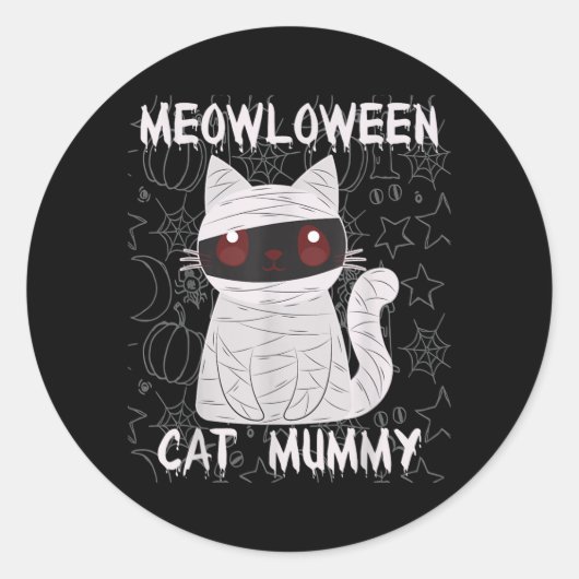 Zwarte Kat Mummie Halloween Ronde Sticker (Voorkant)