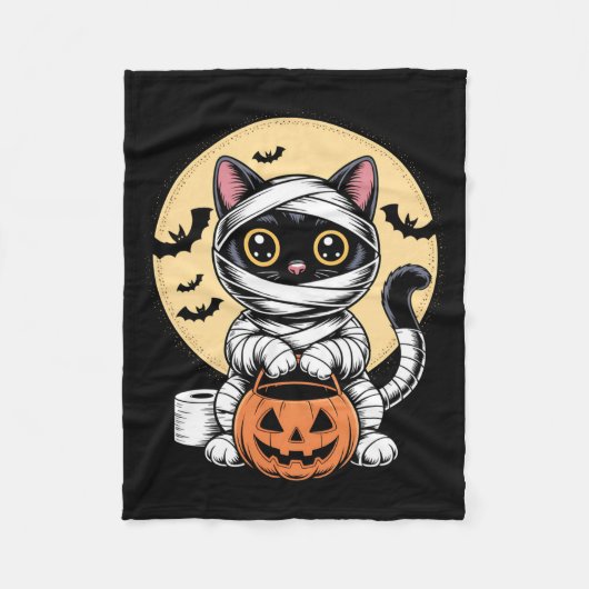 Zwarte Kat Mummie Mannen Vrouwen Kinderen Hallowee Fleece Deken (Voorkant)