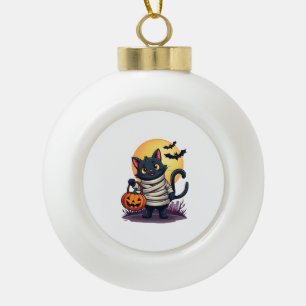 Zwarte Kat Mummie Mannen Vrouwen Kinderen Hallowee Keramische Bal Ornament