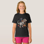 Zwarte Kat & Mummie T-Rex Halloweenrit  T-shirt (Voorkant volledig)