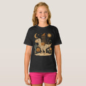 Zwarte Kat & Mummie T-Rex Halloweenrit T-shirt (Voorkant volledig)