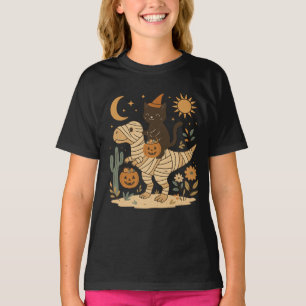 Zwarte Kat & Mummie T-Rex Halloweenrit T-shirt