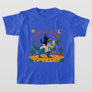Zwarte Kat & Mummie T-Rex Halloweenrit T-shirt