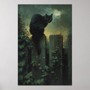 Zwarte Kat Muurkunst, Maanverlichte Tuin Gotische  Poster