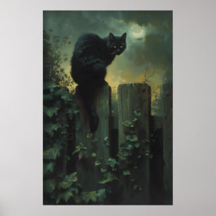 Zwarte Kat Muurkunst, Maanverlichte Tuin Gotische Poster