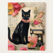 Zwarte kat naaimachine retro collage planner (Achterkant)