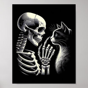 Zwarte Kat Neus Skelet Hand Grappig Halloween Cat  Poster