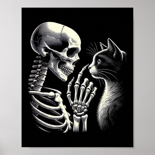 Zwarte Kat Neus Skelet Hand Grappig Halloween Cat Poster (Voorkant)