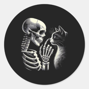 Zwarte Kat Neus Skelet Hand Grappig Halloween Cat Ronde Sticker