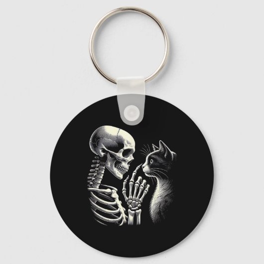 Zwarte Kat Neus Skelet Hand Grappig Halloween Cat  Sleutelhanger (Voorkant)