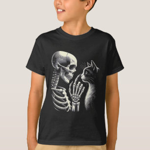 Zwarte Kat Neus Skelet Hand Grappig Halloween Cat T-shirt