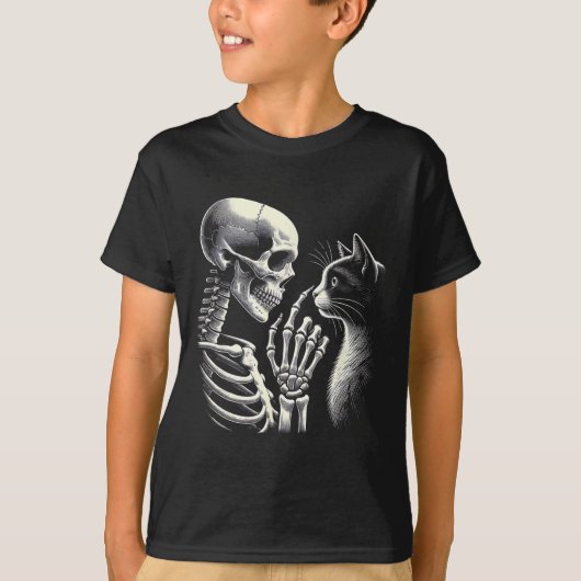 Zwarte Kat Neus Skelet Hand Grappig Halloween Cat  T-shirt (Voorkant)
